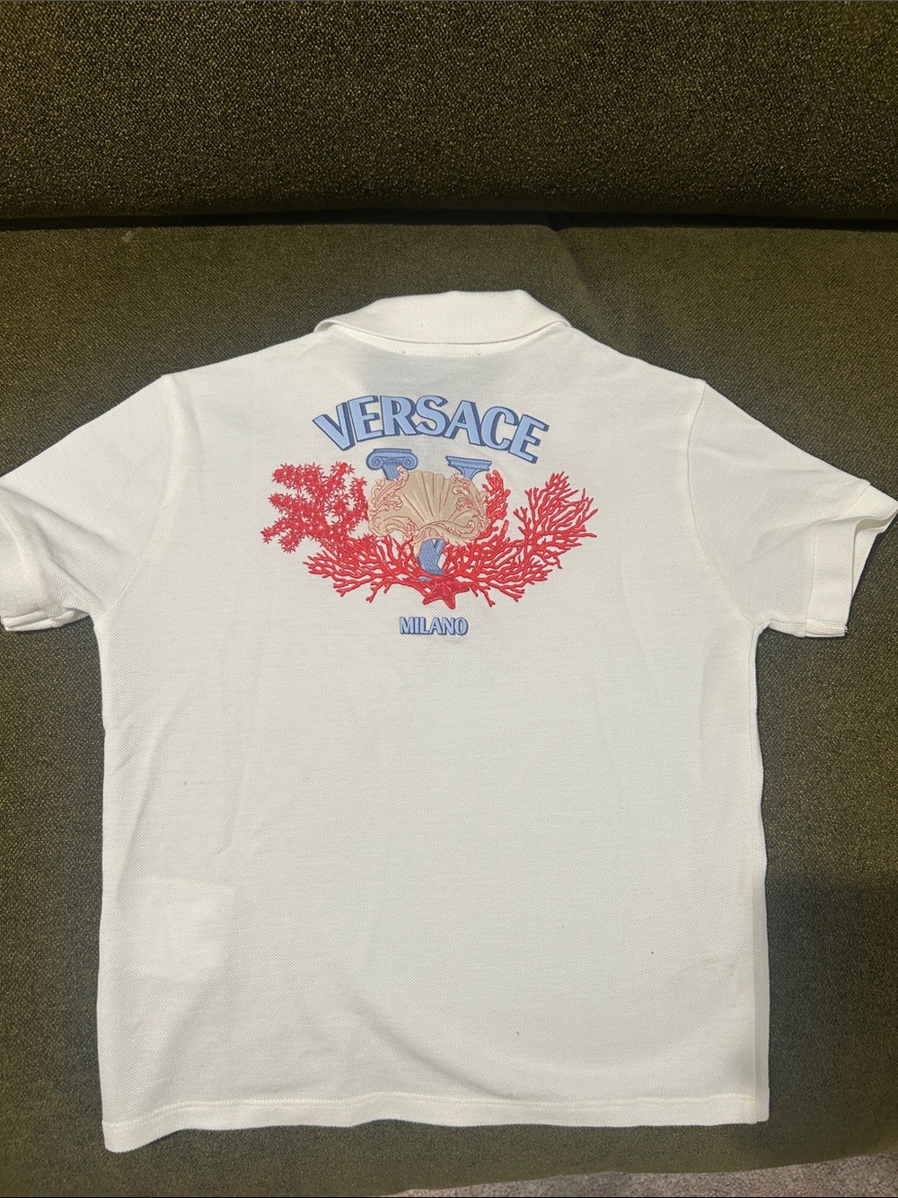 Versace White Polo with Pale Blue Logo - Picture 4 of 5